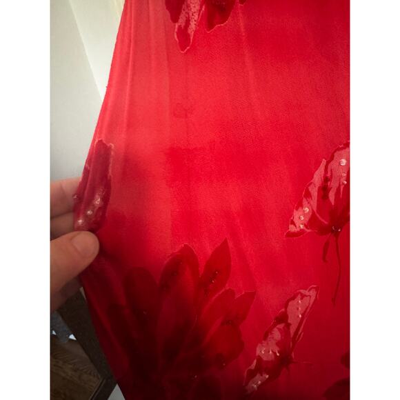 Paradise NY Pink Red Floral Beaded Midi Dress Bias Cut Y2K Romantic Boho (XL) - Picture 7 of 9